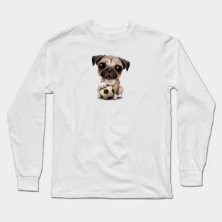 Cute Pug Puppy Dog With Football Soccer Ball Long Sleeve T-Shirt